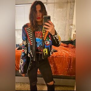 Graffiti Style Black Leather Jacket